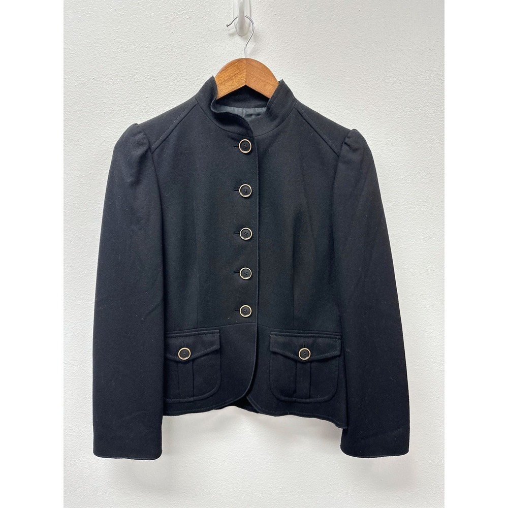Vintage Banana Republic Wool Blend Military Peplum Blazer Black 6